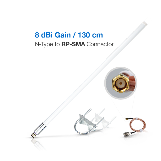 Antena de fibra de vidrio de 8dBi 900-930MHz, N-Type to RP-SMA