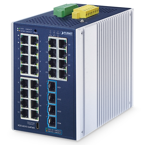 Industrial L2+ 24-Port 10/100/1000T + 4-Port 10G SFP+ Managed Ethernet Switch Industrial L2+ 24-Puerto 10/100/1000T+ 4-Puerto 10G SFP+ Switch Ethernet Administrado