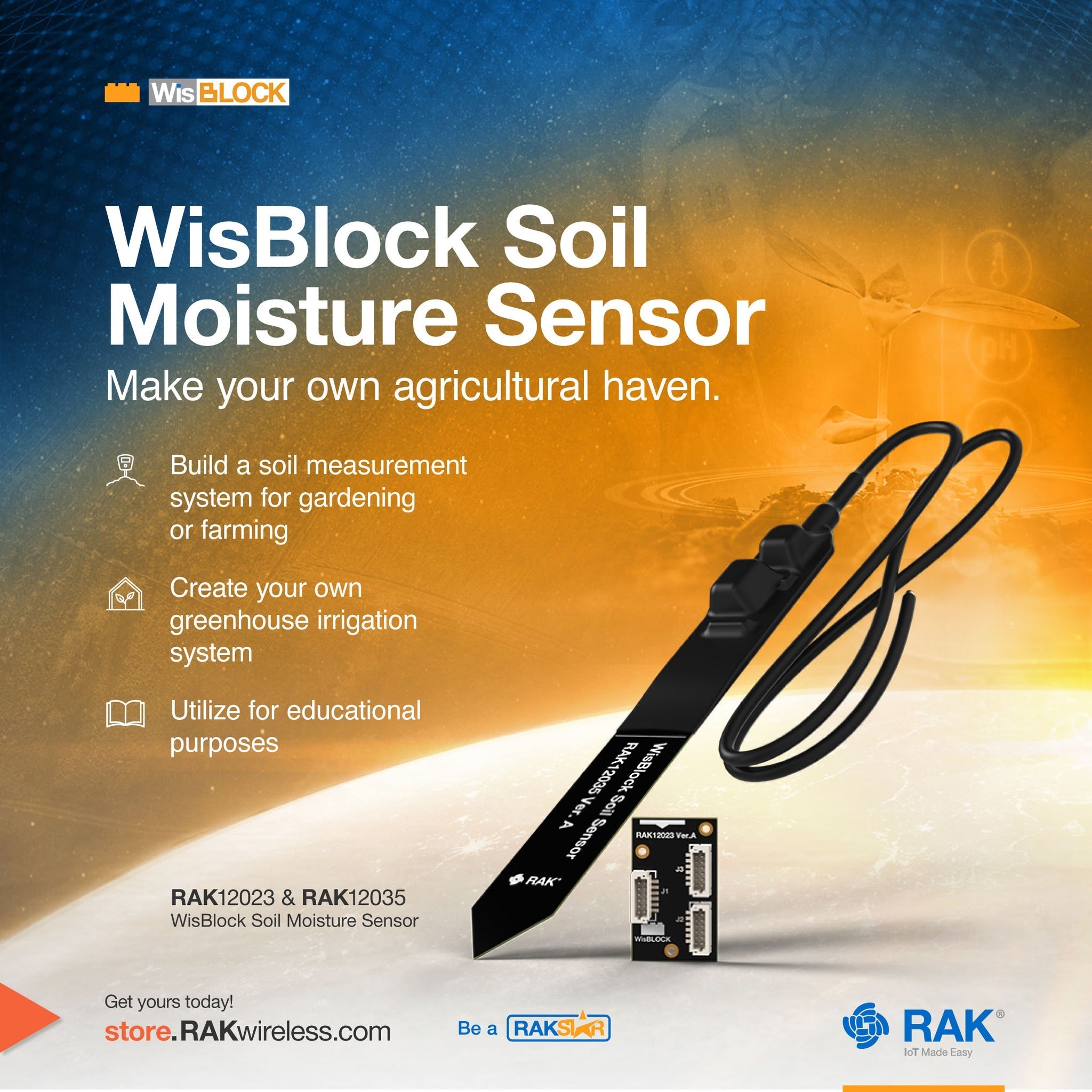 WisBlock Soil Moisture Sensor RAK12023+RAK12035