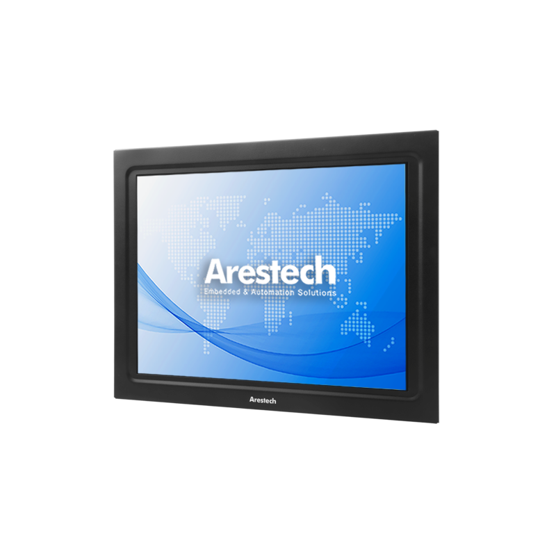 Arestech Display 17" 4:3 (1280 x 1024) 350 nits, IP54 front panel, 5-wire Resistive touch screen, USB & RS-232 interface, 1 VGA, DC 12~24V