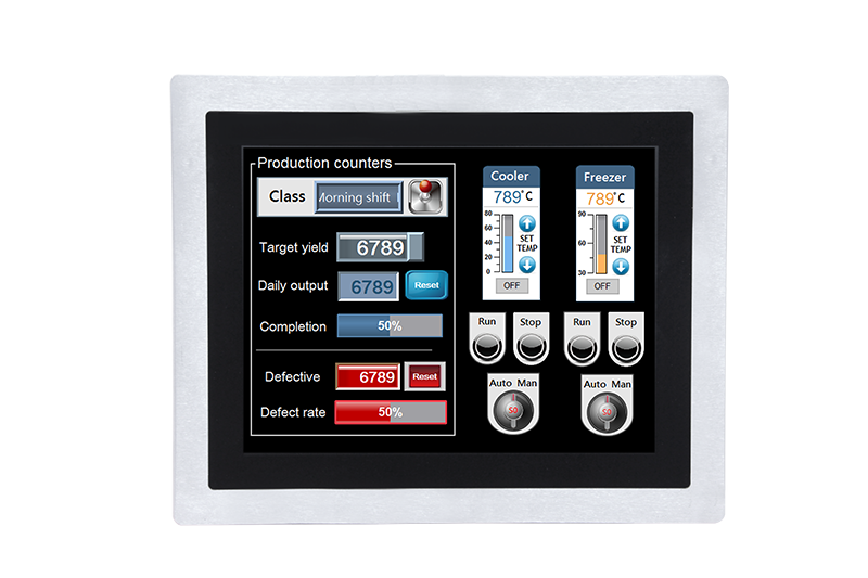 17" 4:3 (1280 x 1024), 350 nits, Stainless Steel 316 IP65 front panel, with Projected capacitive touch screen, USB interface,1 VGA, USB interface, DC 12~24V, Phoenix Connector