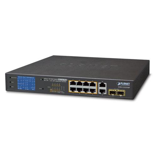 8-port10/100/1000T 802.3at PoE + 2-Port 10/100/1000T + 2-Port 1000SX SFP Gigabit Switch with smart color LCD (120W PoE Budget, Standard/VLAN/Extend mode, PoE Budget, bandwidth control, PD alive check setup over LCD )