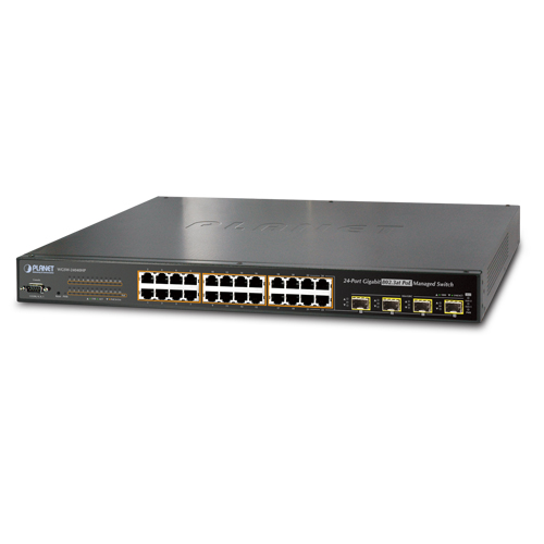 24-Port 10/100/1000Mbps 802 3at PoE+ Managed Switch with 4 Shared SFP Ports