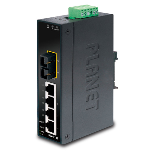 Switch Ethernet industrial 10/100Base-TX de 4 puertos + 100Base-FX de 1 puerto