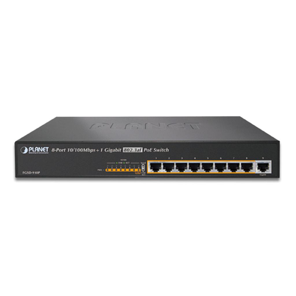 Switch 8 puertos PoE 10/100 Ethernet 802.3af 1-Port Gigabit Uplink (130W)