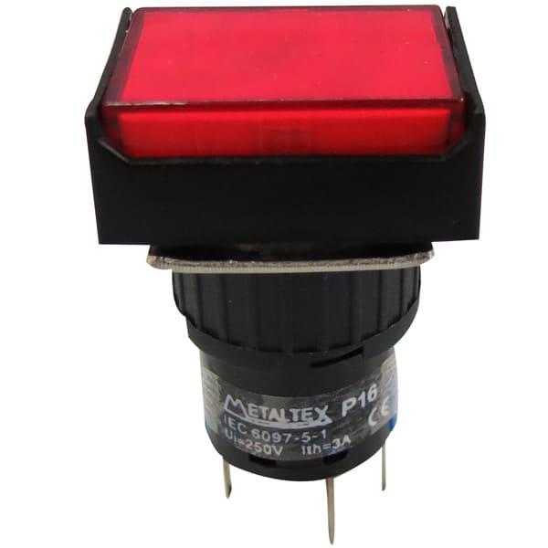 Pulsador iluminado 16mm rectangular sin retención rojo 220V - 1 Inversor