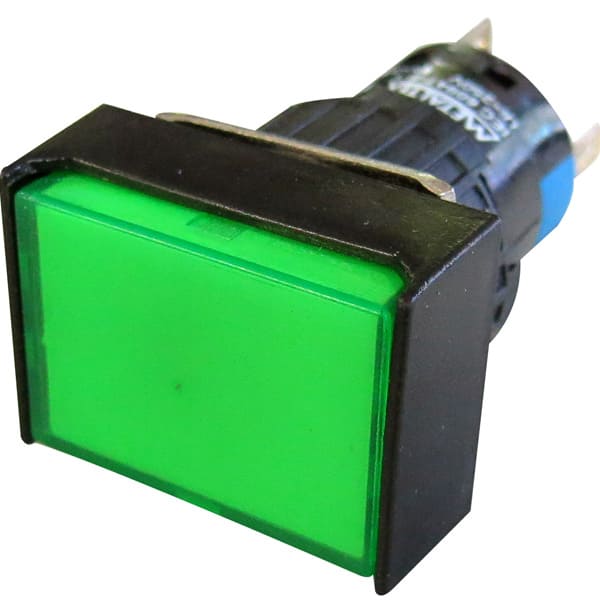Pulsador iluminado 16mm rectangular sin retención verde 24V - 1 Inversor