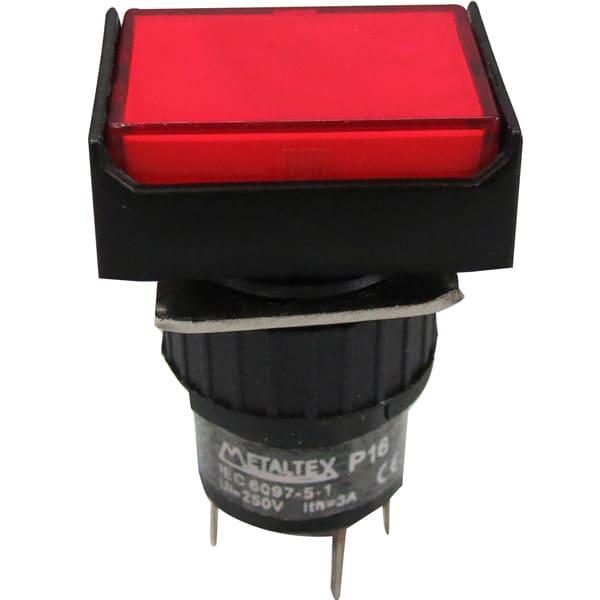Pulsador iluminado 16mm rectangular sin retención rojo 24V - 1 Inversor