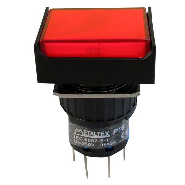Pulsador iluminado 16mm rectangular con retención rojo 24V - 2 Inversores