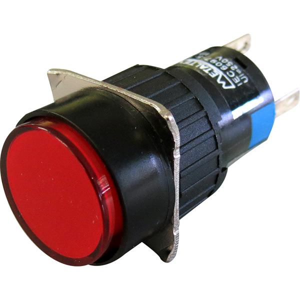 Pulsador iluminado 16mm redondo con retención rojo 220V - 1 Inversor