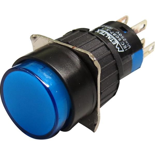Pulsador iluminado 16mm redondo con retención azul 24V - 2 Inversores