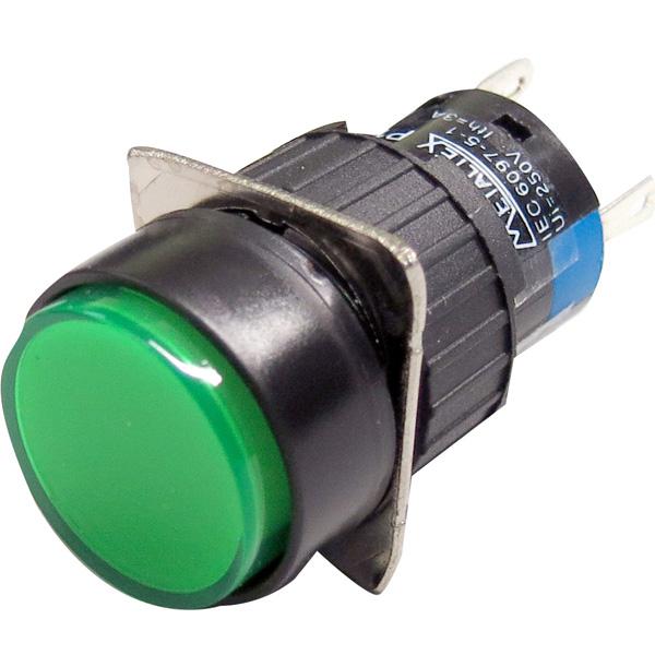 Pulsador iluminado 16mm redondo con retención verde 24V - 1 Inversor