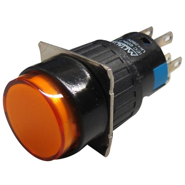 Pulsador iluminado 16mm redondo con retención naranja 24V - 2 Inversores