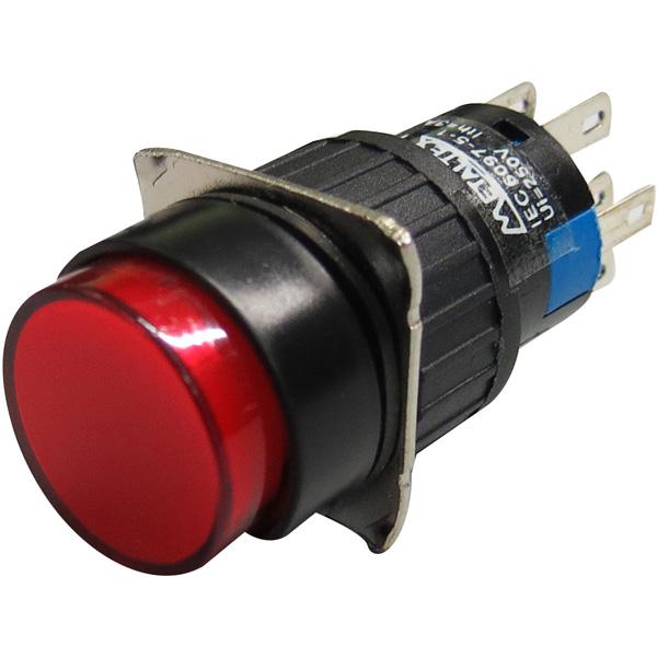 Pulsador iluminado 16mm redondo con retención rojo 24V - 2 Inversores