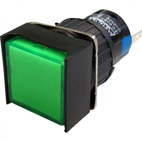 Botón luz piloto LED 16mm cuadrado-220V verde