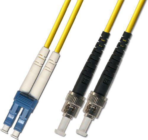 LC/UPC-ST/UPC Duplex SM 9/125 Fiber Patch Cable, 2.0mm Riser Yellow Jacket, 10M