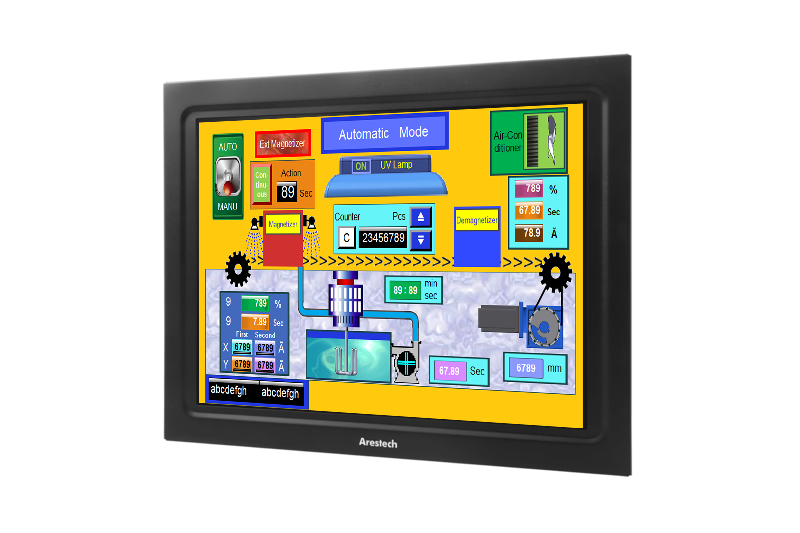 Arestech Display 12" 4:3 LCD (1024 x 768) 450 nits, IP54 front panel, Projected capacitive touch screen, USB interface, 1 x VGA, DC 12~24V