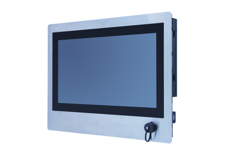 15" 16:9 (1366 x 768), 300 nits, Stainless Steel 316 IP65 front panel, with Projected capacitive touch screen, Front End IP66 USB connector, 1 VGA, 1 DP, 1 HDMI, USB interface, DC 12~24V, Phoenix connector