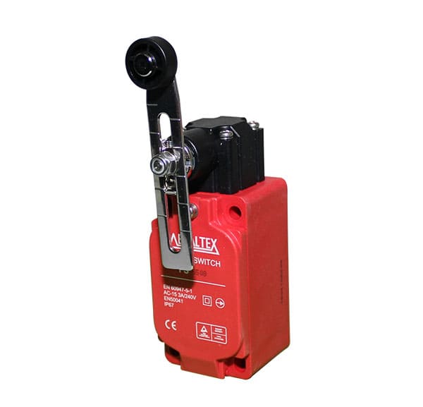 [FS5508] Fines de carrera de seguridad IP67 plástico 3A-250VCA serie FS55 (Brazo ajustable con roldana)