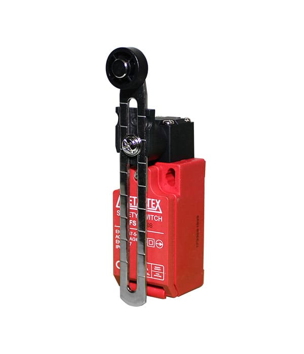 [FS9508] Fines de carrera de seguridad IP67 plástico 3A-250VCA serie FS95 (Brazo ajustable con roldana)