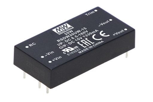 onversor DC-DC módulo DIP amplio Vin de 8.5 a 160Vdc ferroviario 20W RSD-RDDW20UW