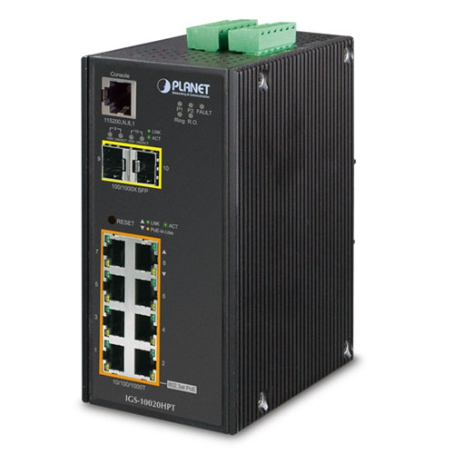 Industrial 8-Port 10/100/1000T 802.3at PoE + 2-Port 100/1000X SFP Managed 