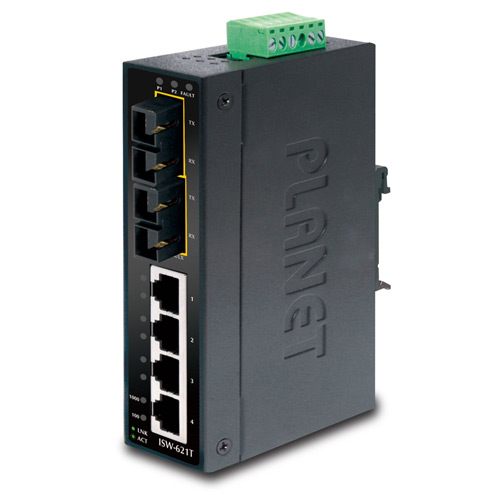 IP30 Slim Type 4-Port Industrial Ethernet Switch + 2-Port 100Base-FX(15KM) (-40 - 75 C)