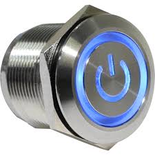 Botónera antivandalismo iluminado Pulsador alterno azul 22mm 12VCA/CC con legenda "POWER"