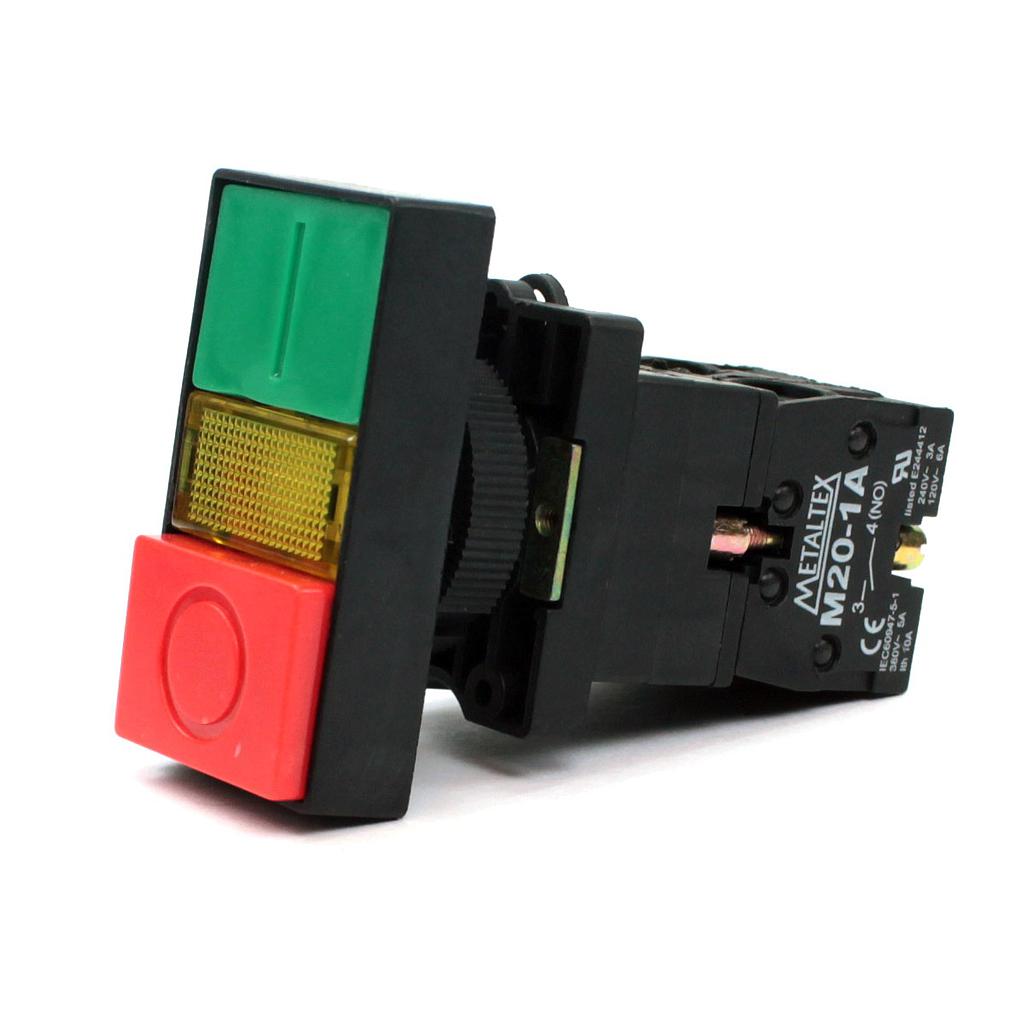 Botón Doble iluminado 22mm metálico - verde/rojo 220V - 1NA+1NC