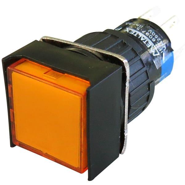 Pulsador iluminado 16mm cuadrado sin retención amarillo 24V - DPDT