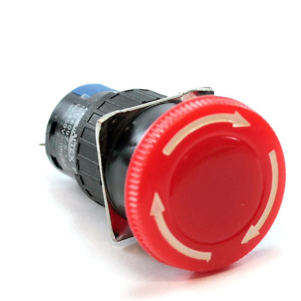 Botón Emergencia 16mm con traba - rojo DPDT
