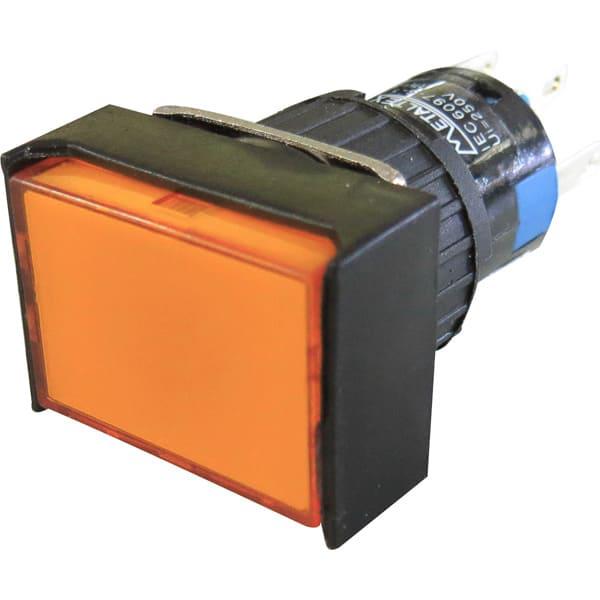 Pulsador iluminado 16mm rectangular con retención naranja 220V - 2 Inversores