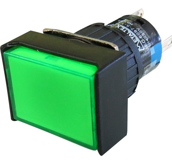 Pulsador iluminado 16mm rectangular con retención verde 24V - 2 Inversores