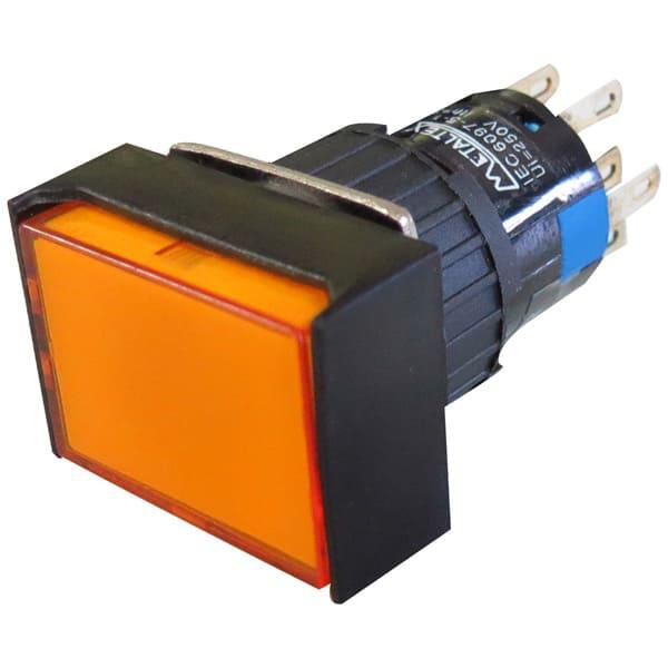 Pulsador iluminado 16mm rectangular con retención naranja 24V - 2 Inversores