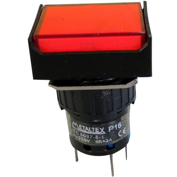 Pulsador iluminado 16mm rectangular con retención rojo 24V - 1 Inversor