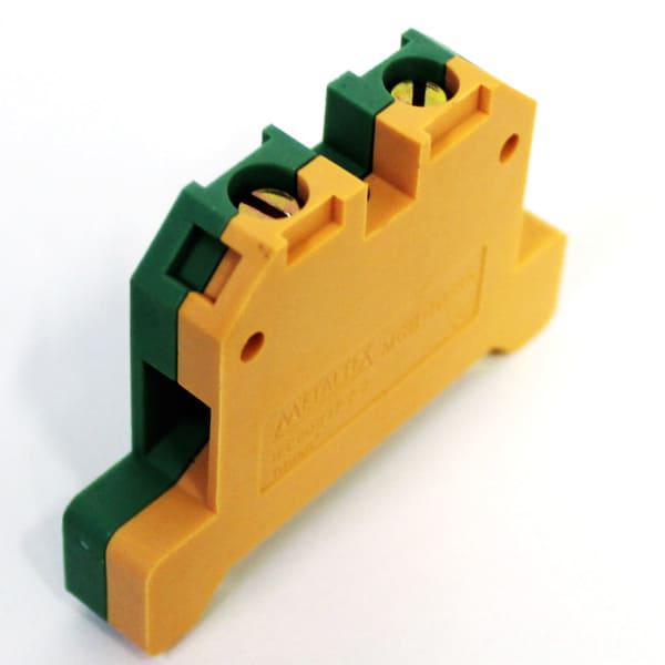 conector tierra 10mm con tapa para riel DIN TS35/TS35 color verde/amarillo