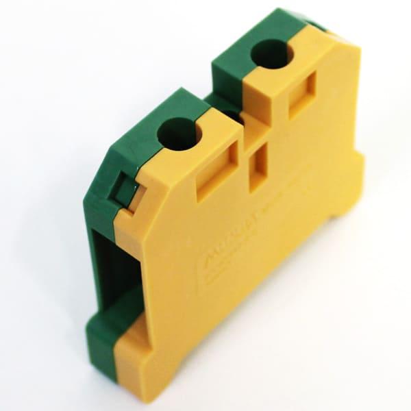 conector tierra 16mm con tapa para riel DIN TS35/TS35 color verde/amarillo