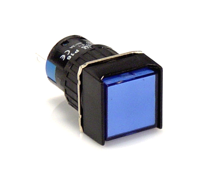 Botón luz piloto LED 16mm cuadrado-220Vcolor azul