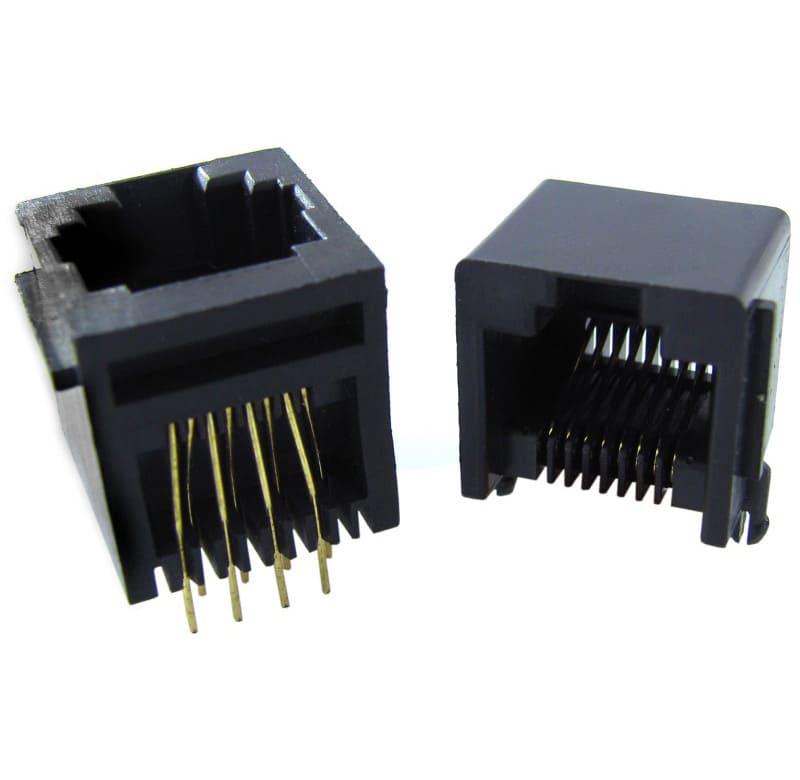Conector modular jack 180 grados, 4P4C, negro