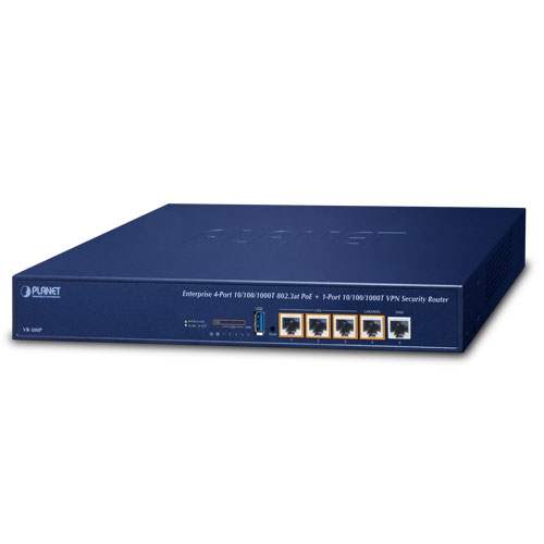 Enterprise 4-Port 10/100/1000T 802.3at PoE + 1-Port 10/100/1000T VPN Security Router (Dual-WAN Failover and Load Balancing, Cyber Security, SPI Firewall, IPv4/IPv6 Filtering, Content Filtering, DoS Attack Prevention, Port Range Forwarding, SSL VPN and robust hybrid VPN (IPSec/GRE/PPTP/L2TP), IPv6, SNMP, PLANET Easy-DDNS, High Availability, AP Controller, Captive Portal, RADIUS, IEEE 802.3at PoE+ with PD alive check/schedule management, 120W PoE budget)