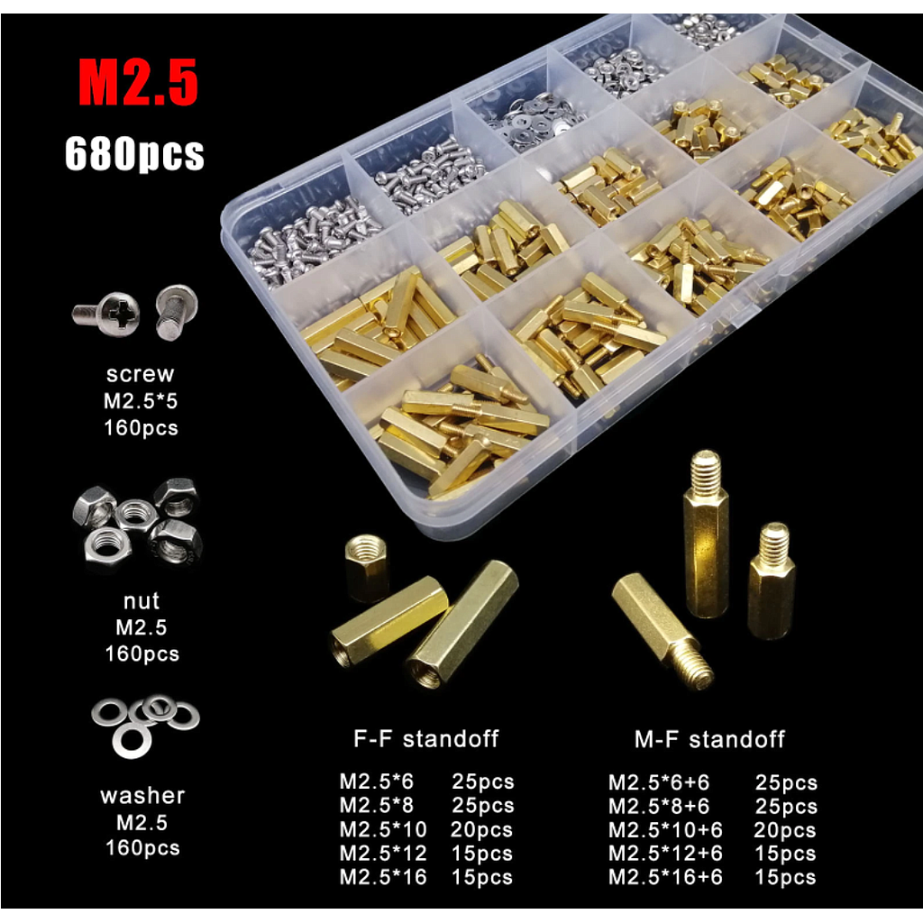 Kit de separadores hexagonales para PCB 680 piezas con tuerca y tornillo M2.5