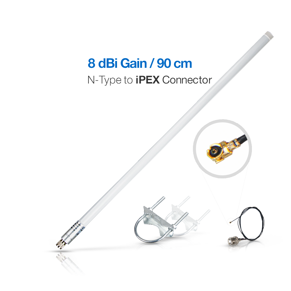 8dBi Fiberglass Antenna, Supports 900-930MHz N-Type to iPEX Connector