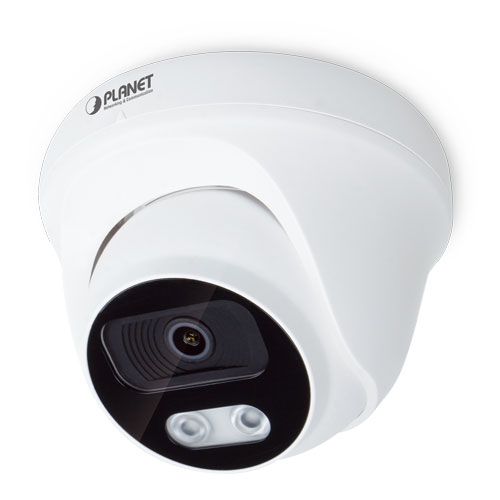 H.265 4 Mega-pixel Full Color Dome IP Camera:Color Day and Night, supports Warm light LED 4000K up to 25m, Smart IR, 3.6mm Lens, H.265(+)/H.264(+)/MJPEG, 802.3af PoE,  DWDR, 3DNR, ROI,  ONVIF, IP67, Audio In, Intelligent Motion Detection & Video tampering, 3 Video Streams, PLANET Easy-DDNS, Mobile APP