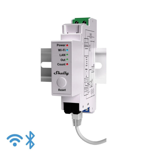 Medidor de energía monofásico inteligente de 2 canales en carril DIN. Conexión Wi-Fi, LAN y Bluetooth