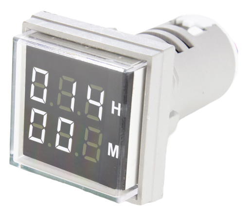 Indicador Digital Horas y Minutos, 220/380VCA, 22mm, cuadrado, color Blanco